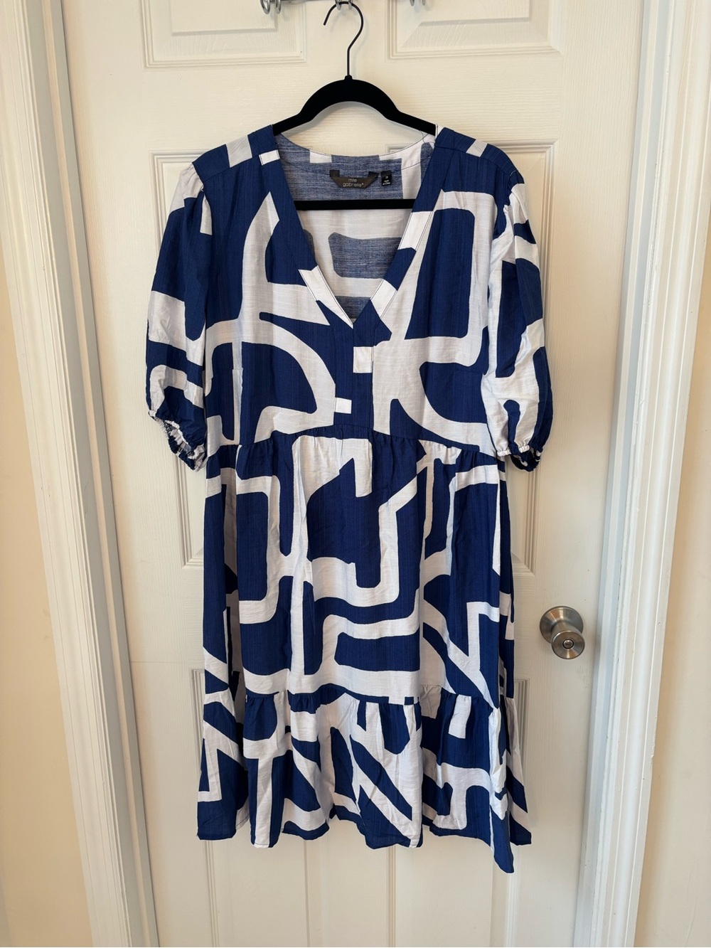 Mlle Gabrielle Navy & White Abstract Geometric Midi Dress
